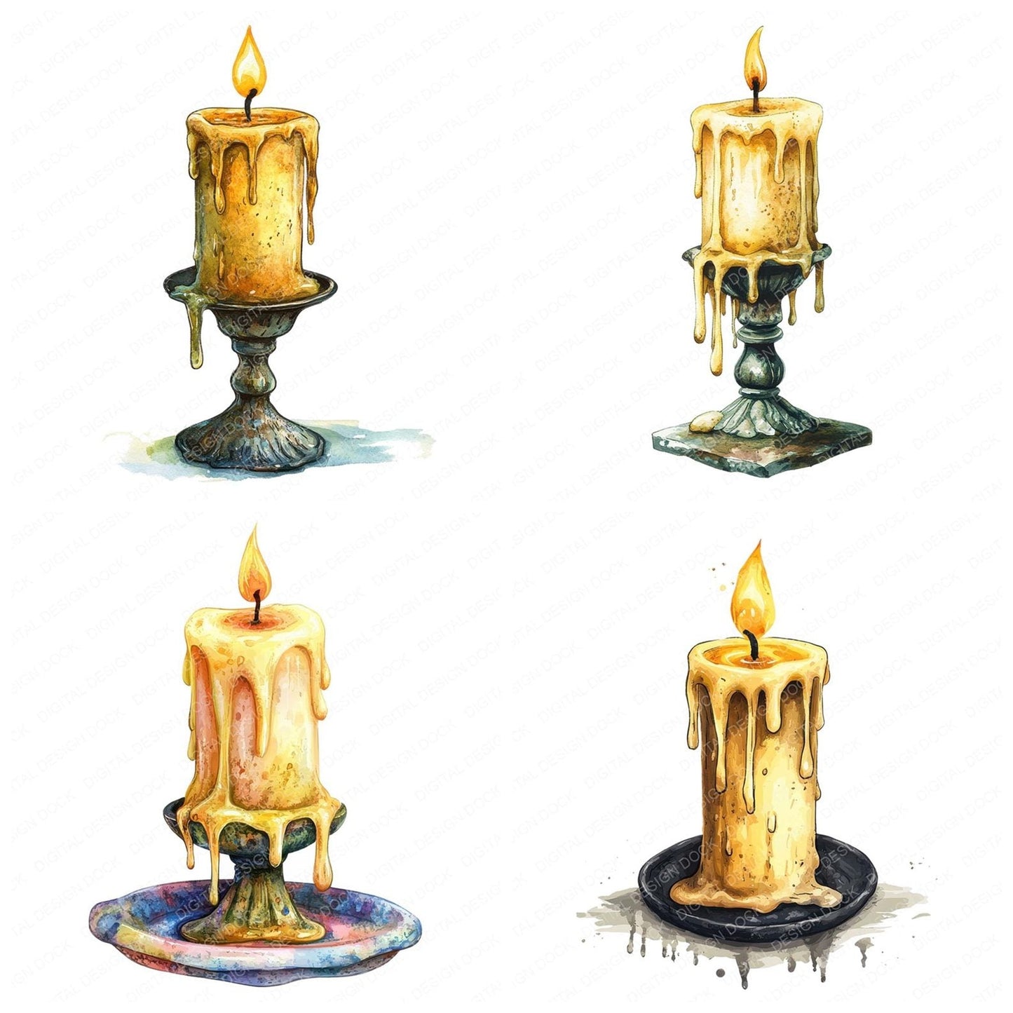 Wax-Dripped Candleholder Clipart Set (DDD007450)
