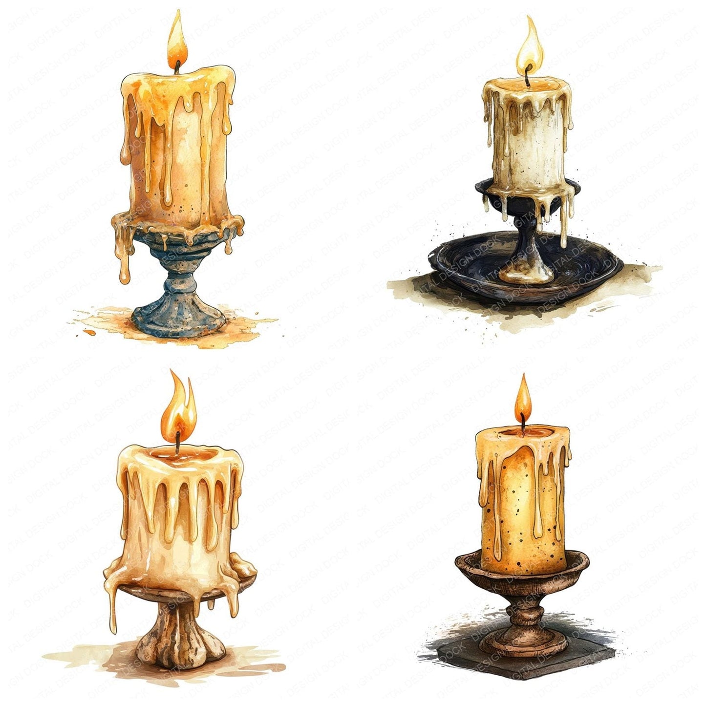 Wax-Dripped Candleholder Clipart Set (DDD007450)