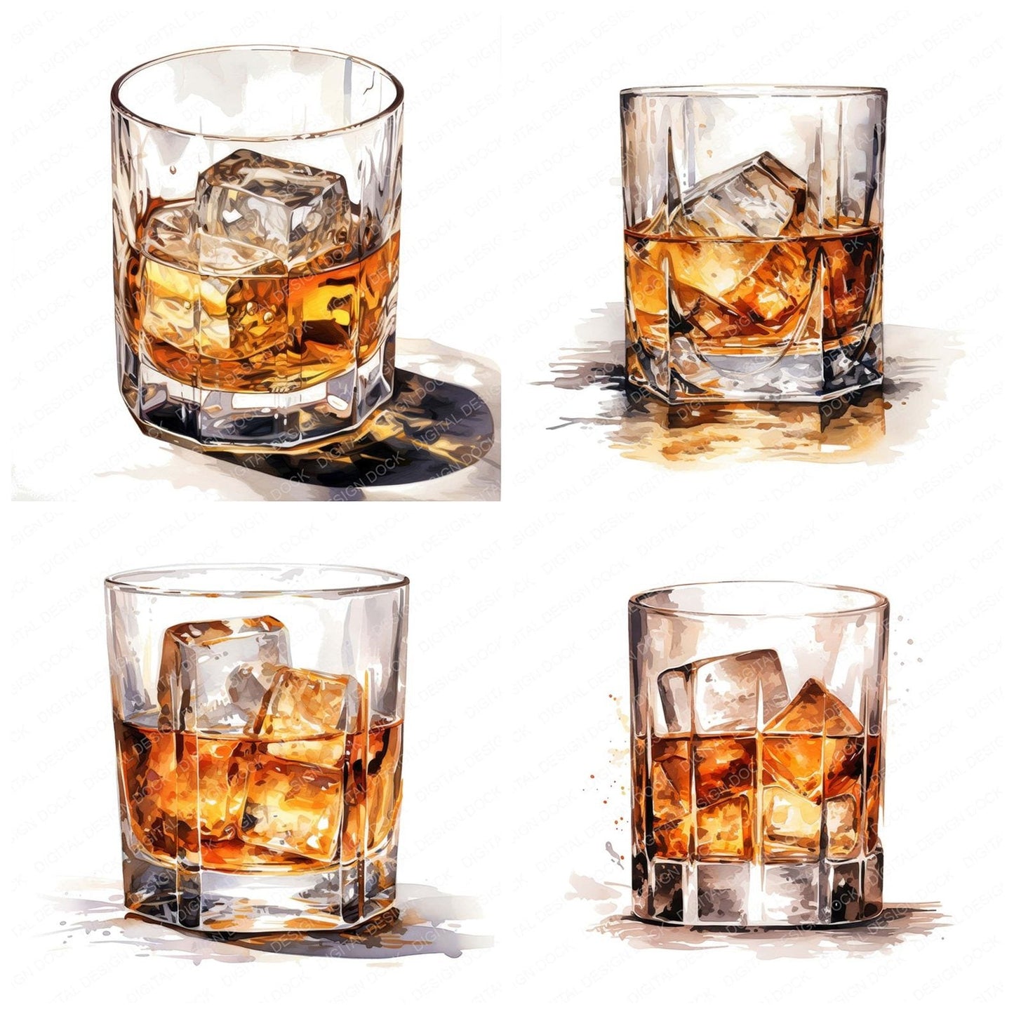 Whiskey Glass Clipart Set (DDD007463)