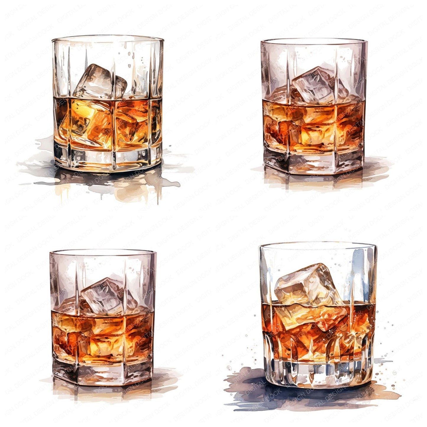 Whiskey Glass Clipart Set (DDD007463)