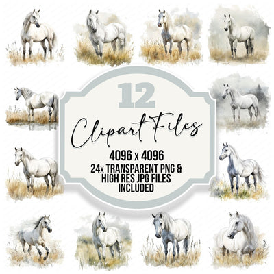 White Horse in Field clipart set cover showing the designs and file details
