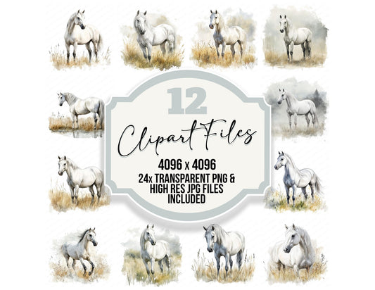 White Horse in Field Clipart Set (DDD007464)