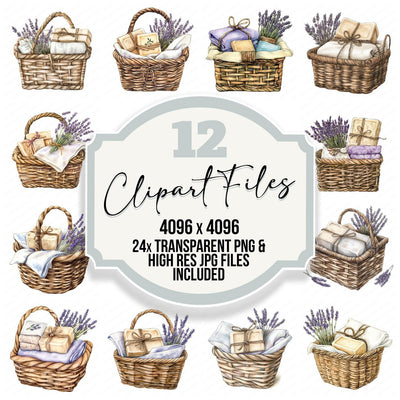 Wicker Basket with Soaps clipart set cover showing the designs and file details