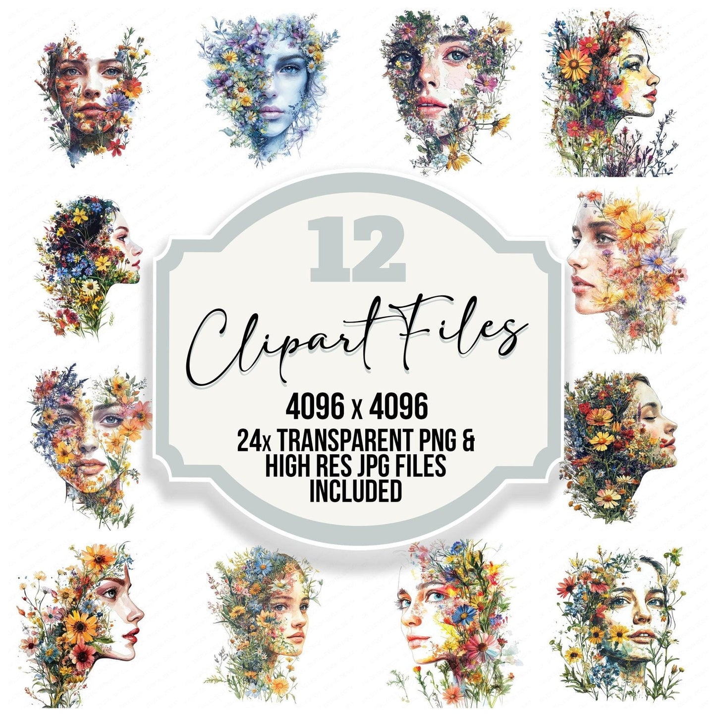 Wildflower Face Merge Clipart Set (DDD007478)