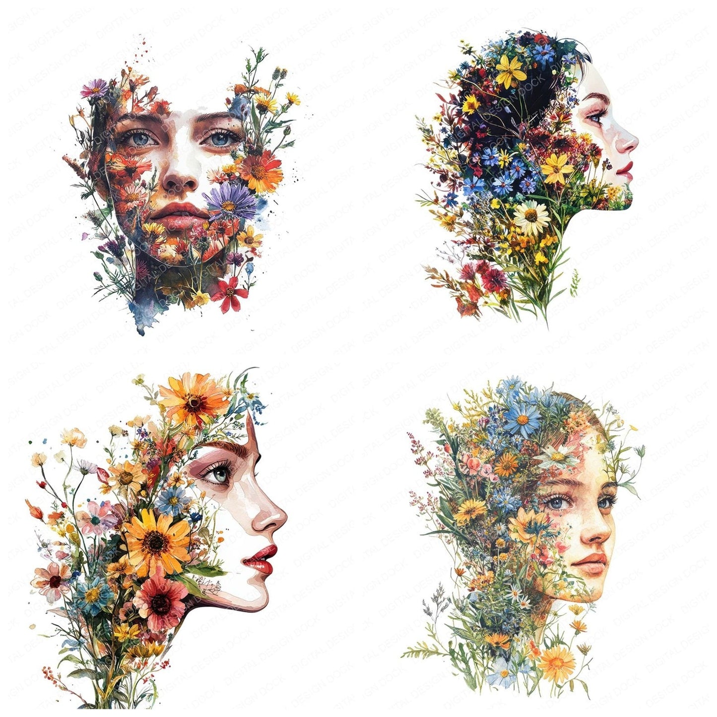Wildflower Face Merge Clipart Set (DDD007478)
