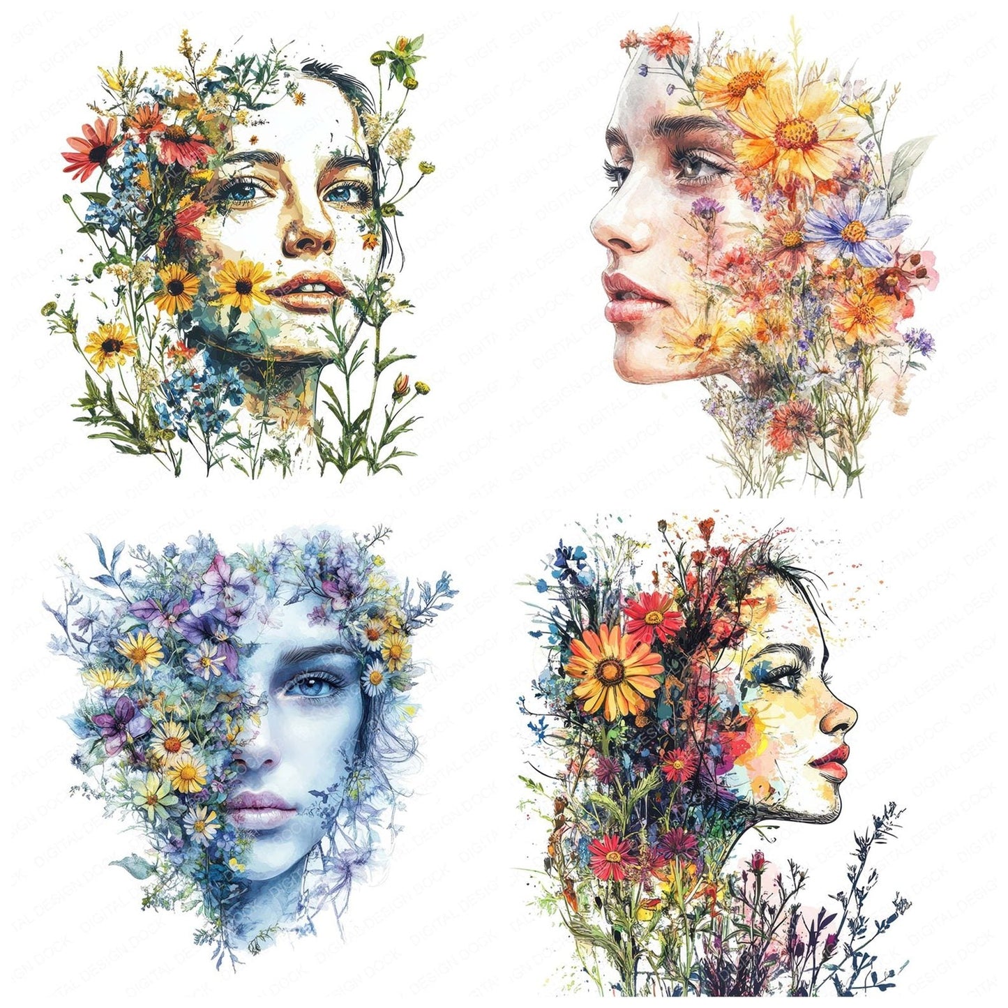 Wildflower Face Merge Clipart Set (DDD007478)
