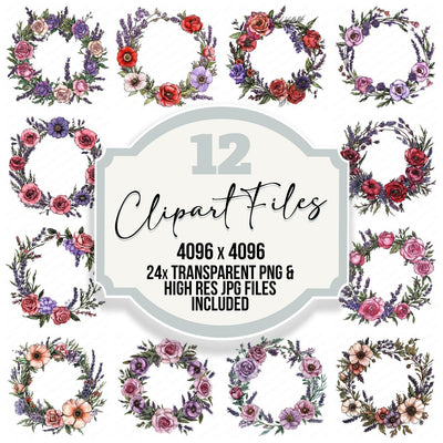 Wildflower Floral Crown clipart set cover showing the designs and file details