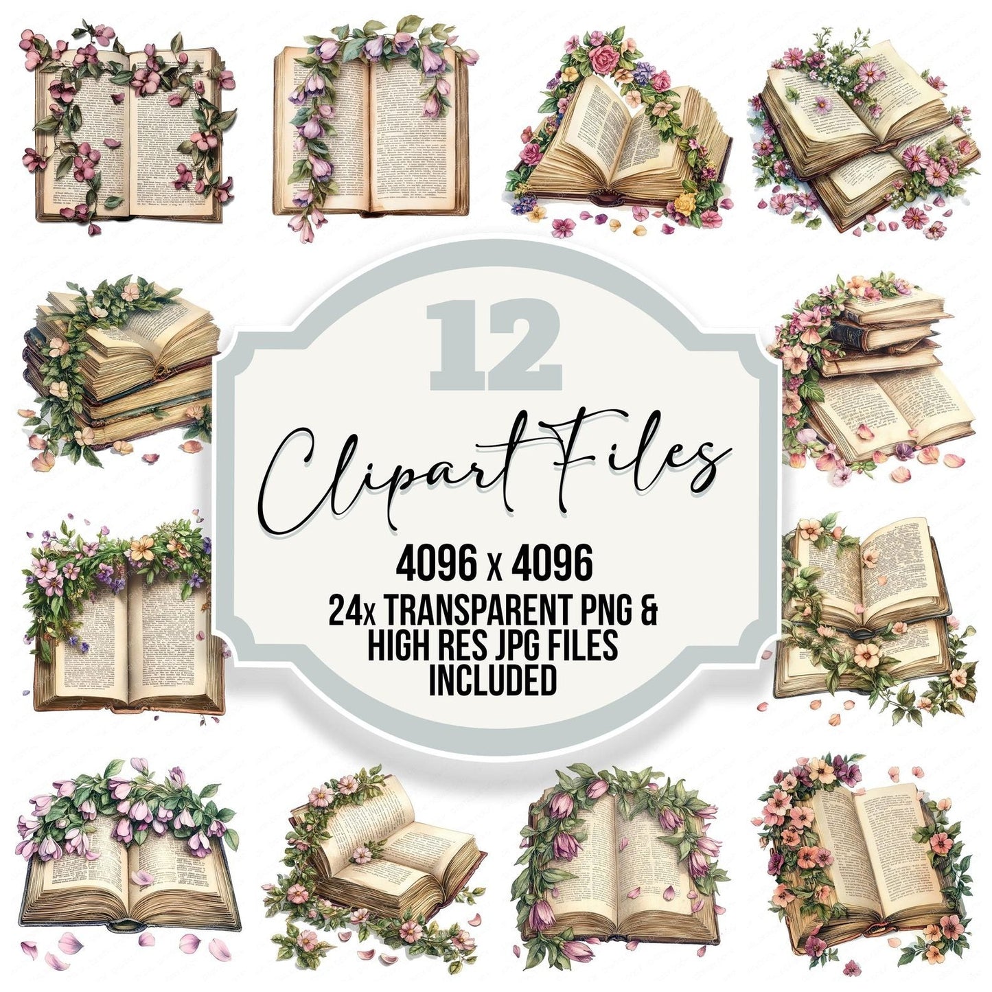 Wildflower Garland on Book Clipart Set (DDD007480)