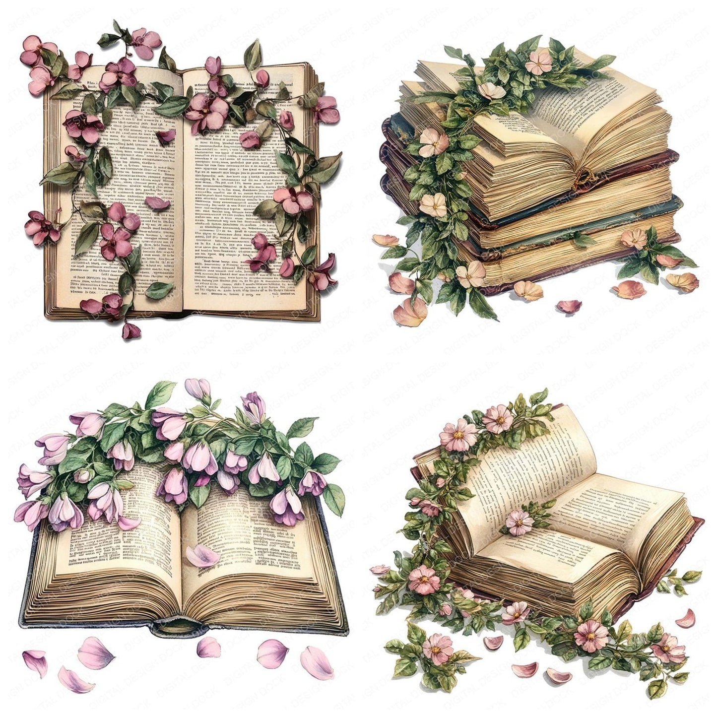 Wildflower Garland on Book Clipart Set (DDD007480)