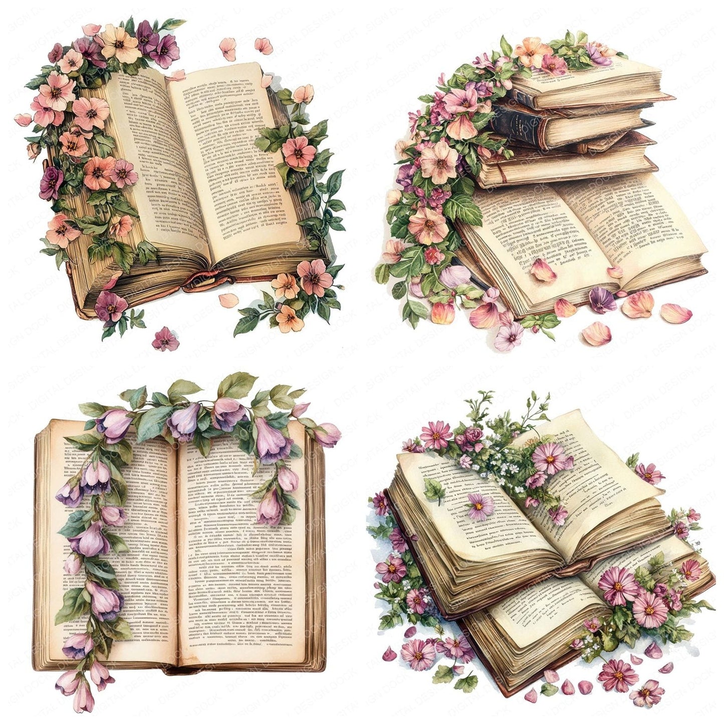 Wildflower Garland on Book Clipart Set (DDD007480)