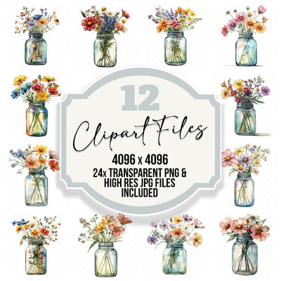 Wildflower Jar clipart set cover showing the designs and file details