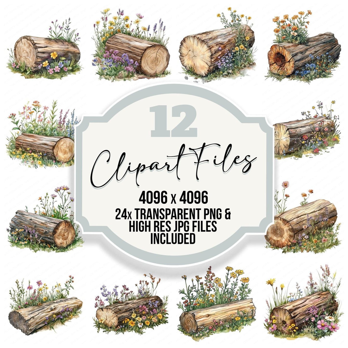 Wildflower Log Clipart Set (DDD007490)