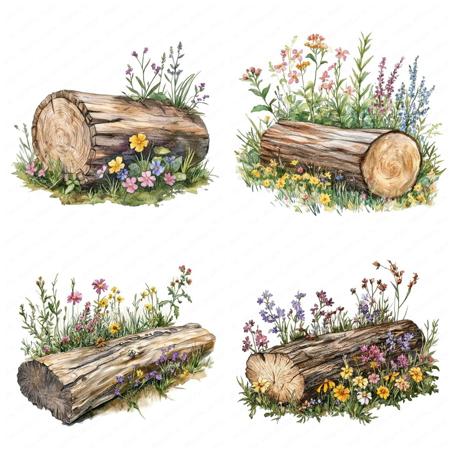 Wildflower Log Clipart Set (DDD007490)