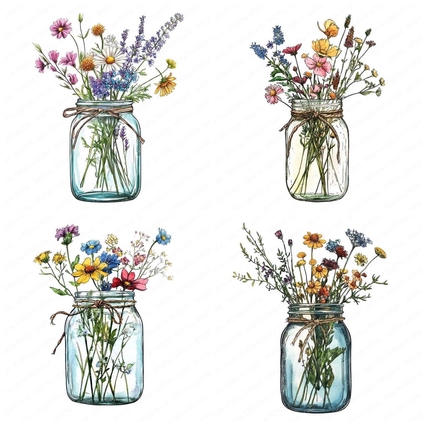 Wildflower Mason Jar Clipart Set (DDD007493)