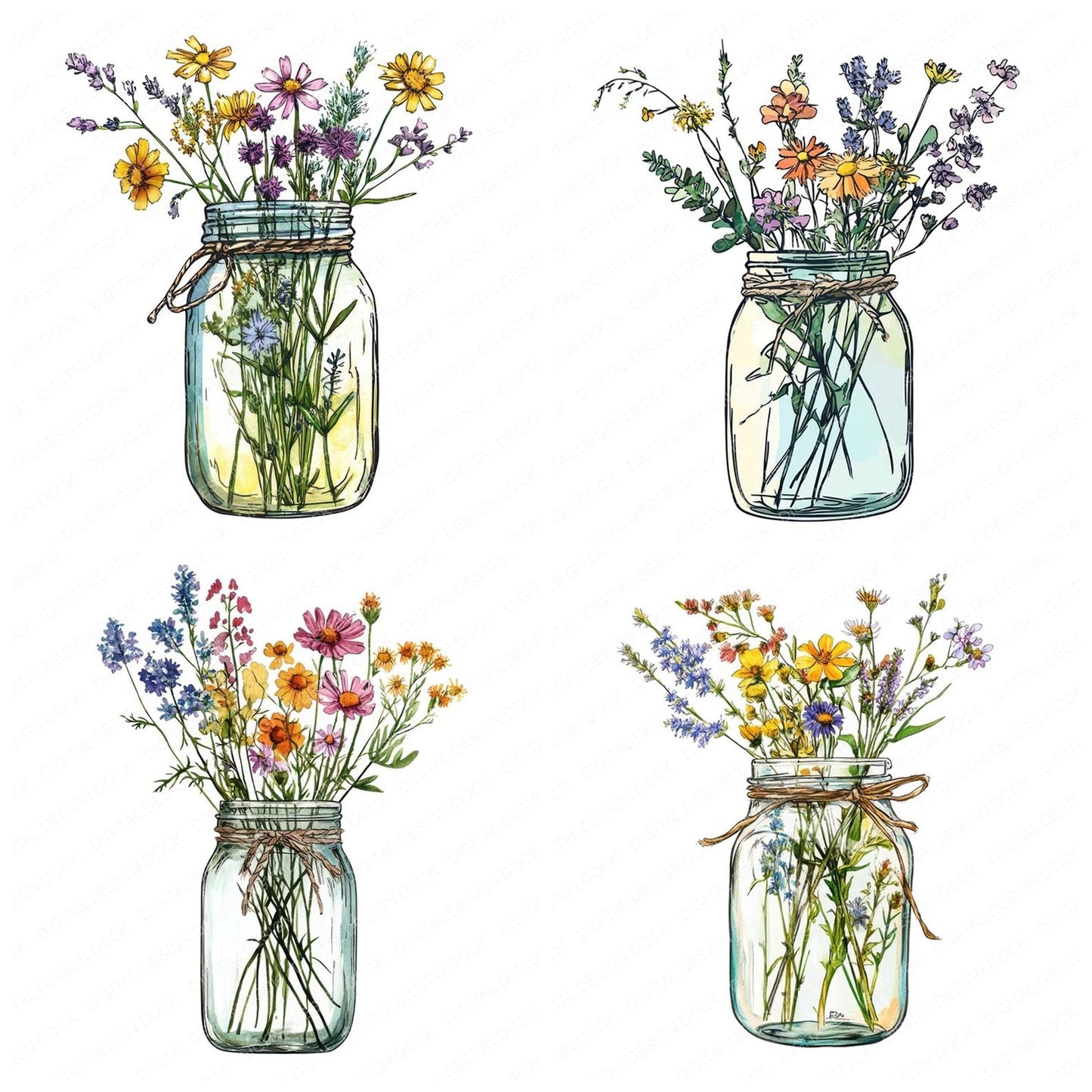 Wildflower Mason Jar Clipart Set (DDD007493)