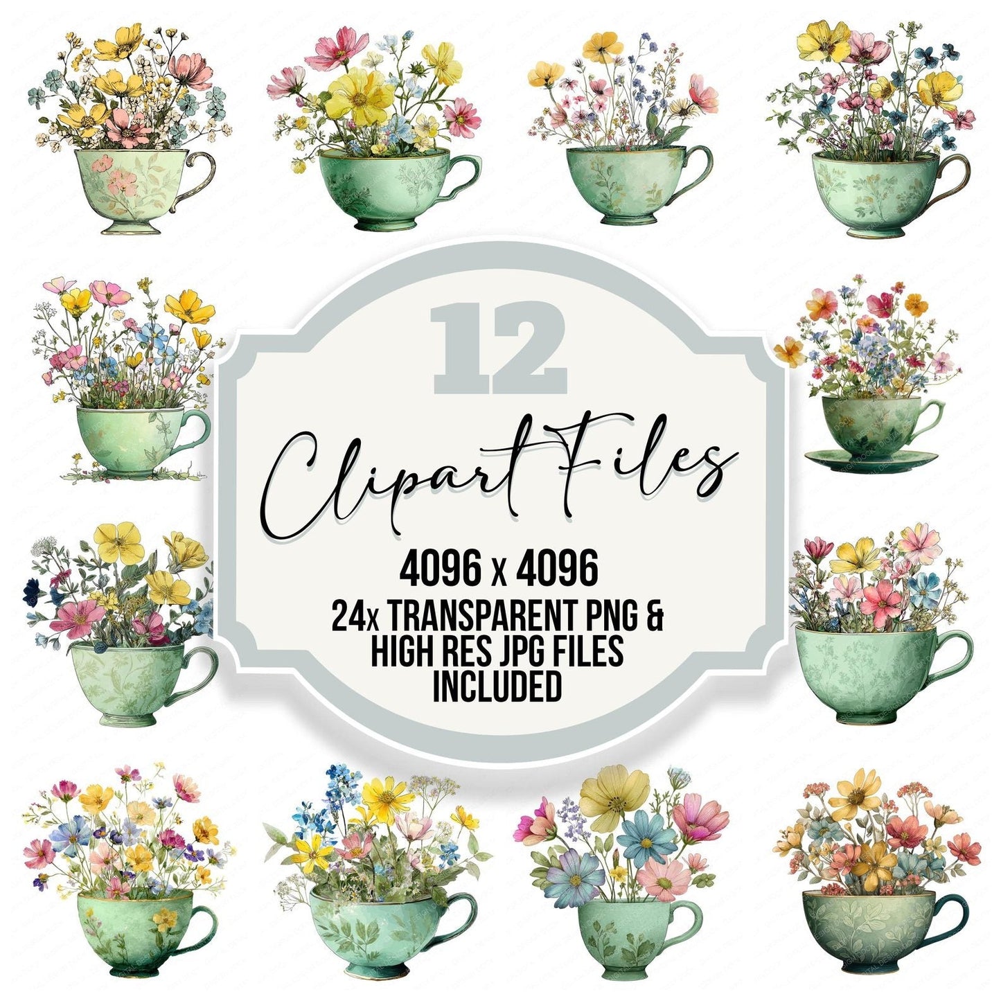 Wildflower Teacup Clipart Set (DDD007509)