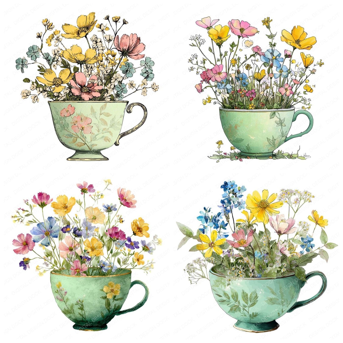 Wildflower Teacup Clipart Set (DDD007509)