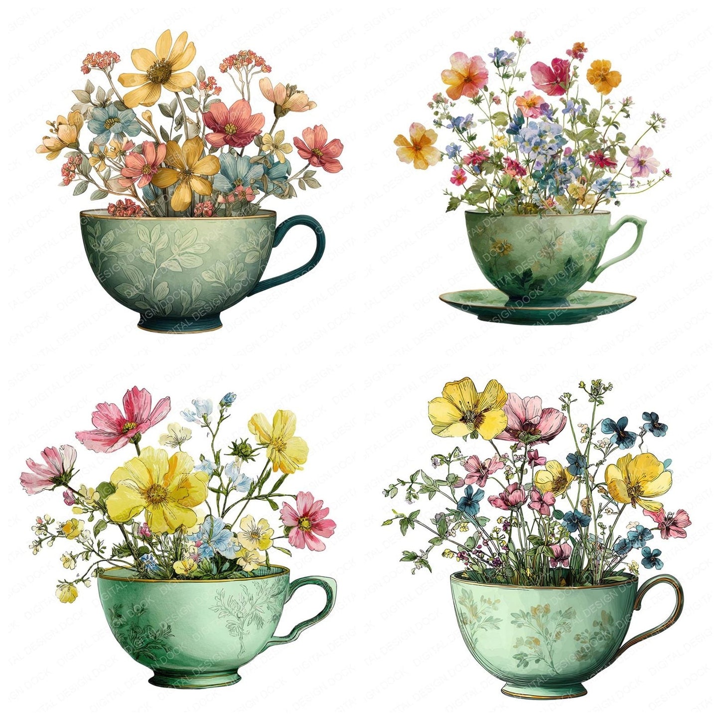 Wildflower Teacup Clipart Set (DDD007509)