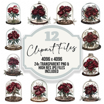Wilted Flowers in Bell Jar clipart set cover showing the designs and file details