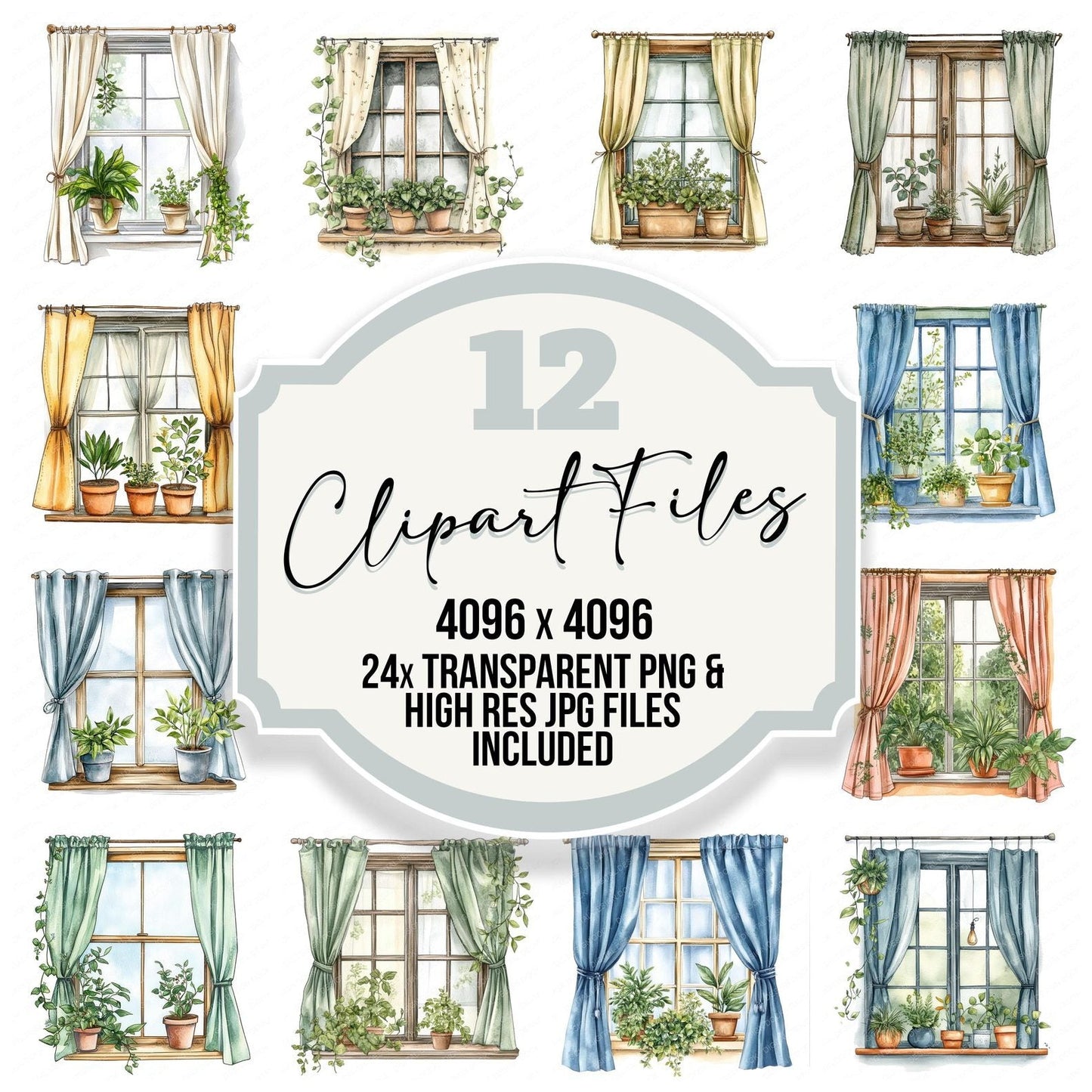 Window with Plants Clipart Set (DDD007519)