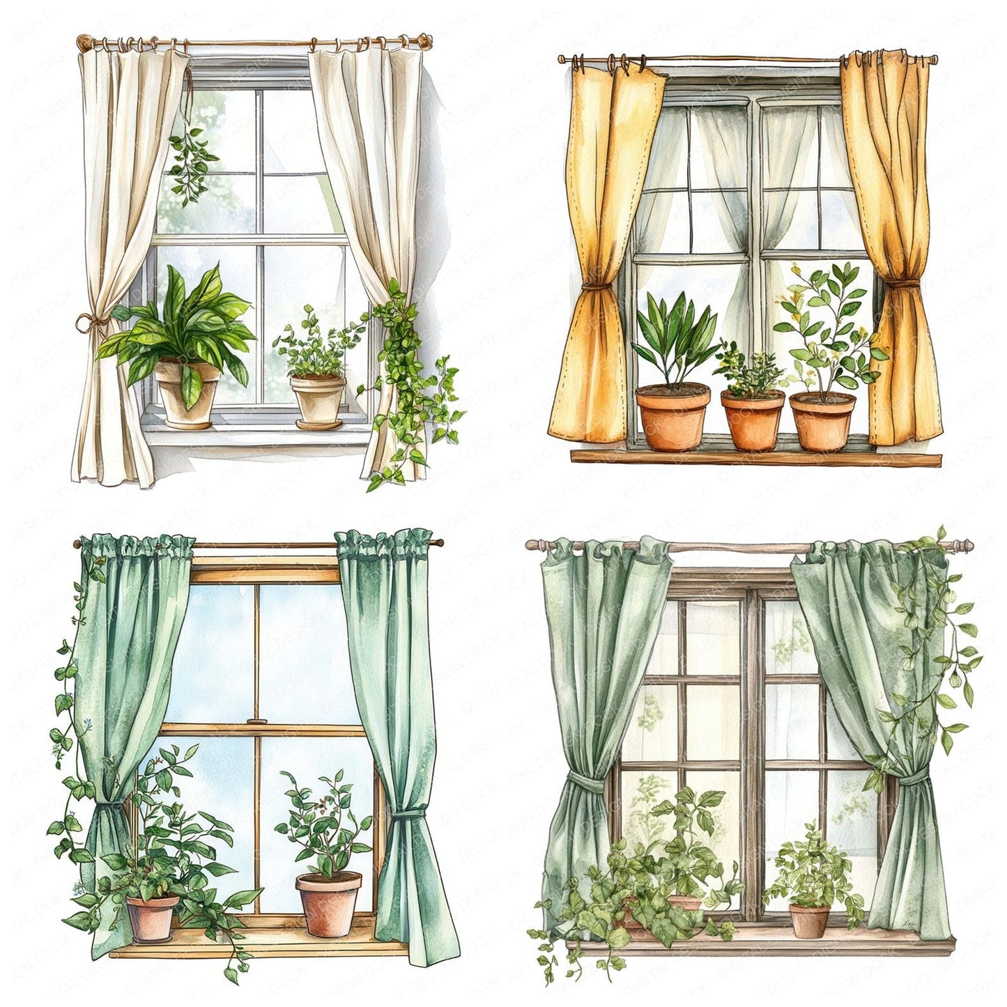 Window with Plants Clipart Set (DDD007519)