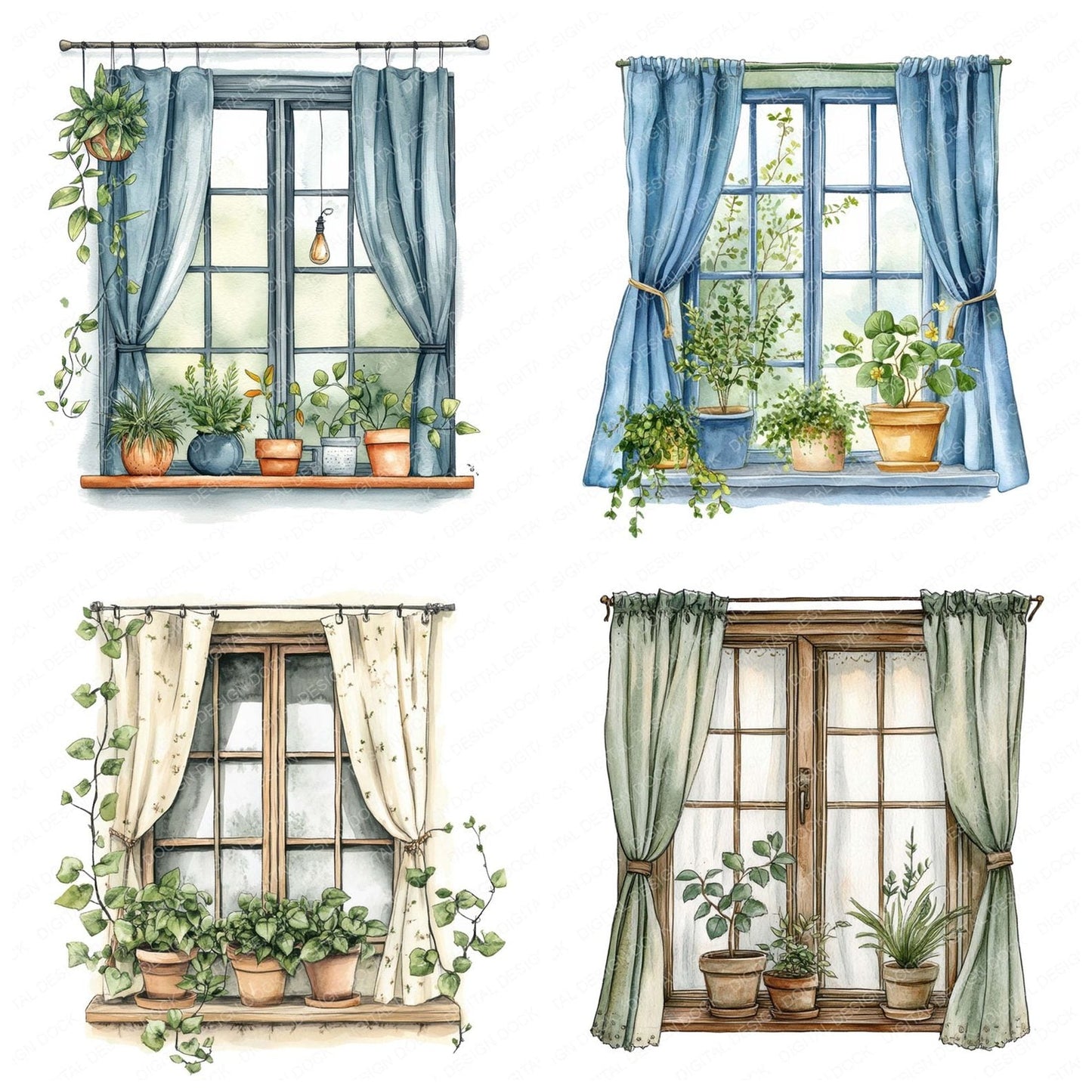 Window with Plants Clipart Set (DDD007519)