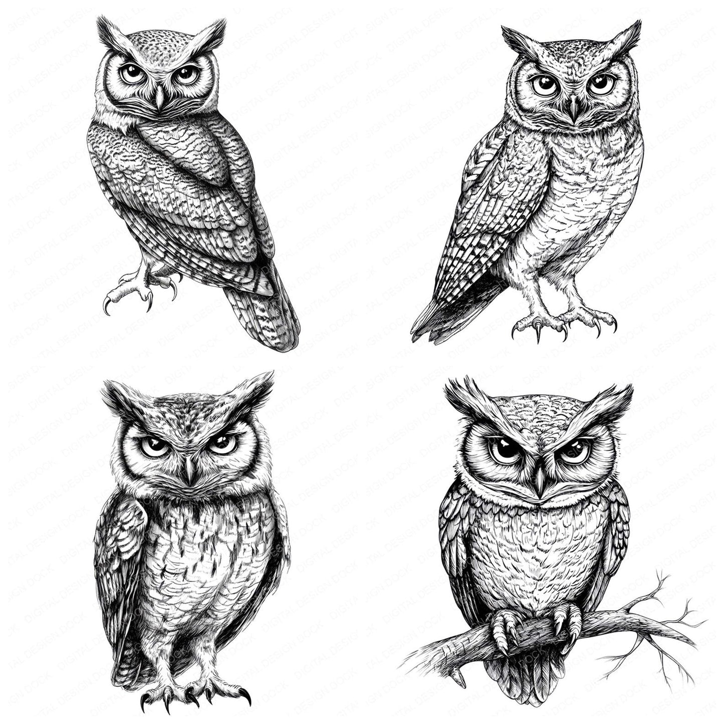 Wise Owl Drawing Clipart Set (DDD007525)