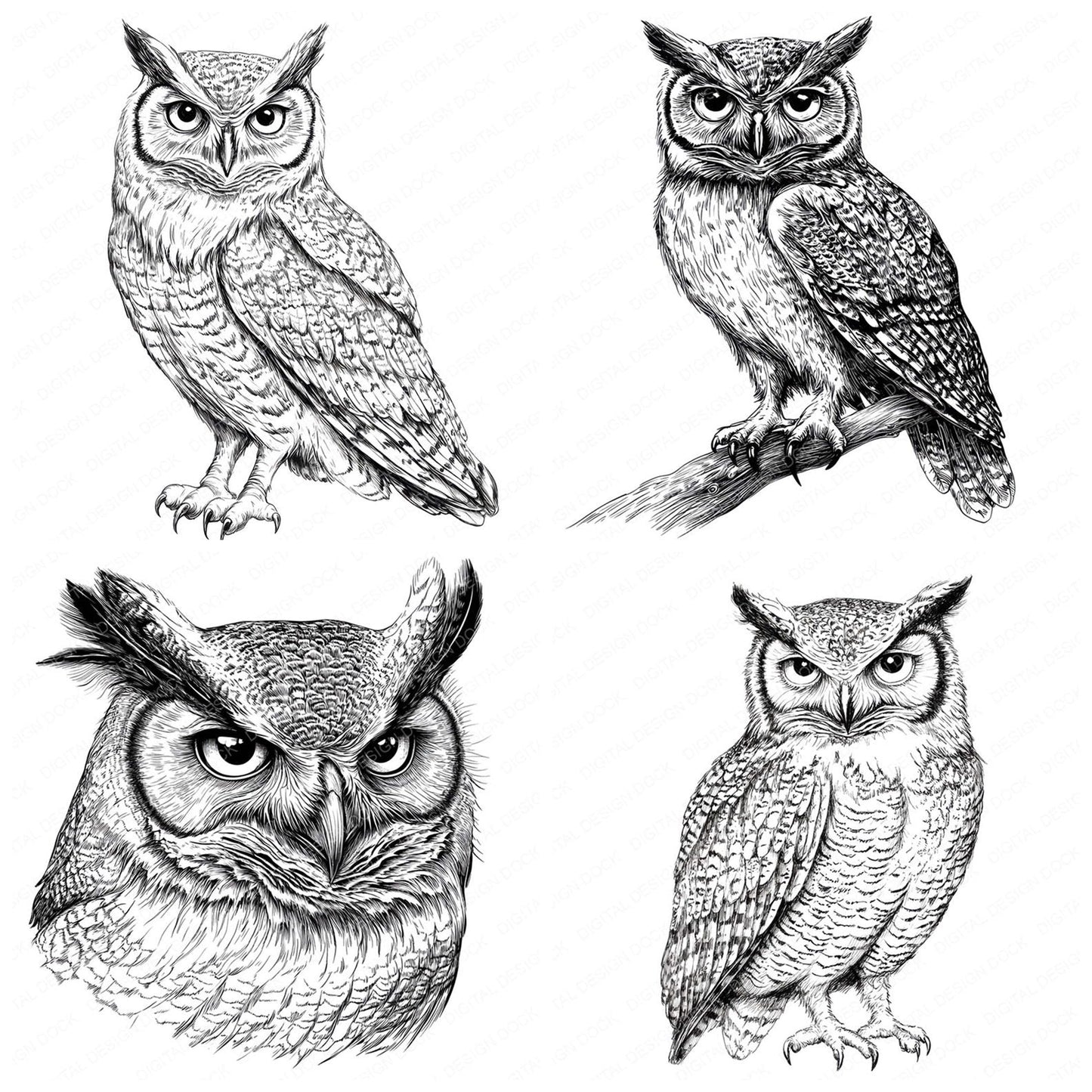 Wise Owl Drawing Clipart Set (DDD007525)