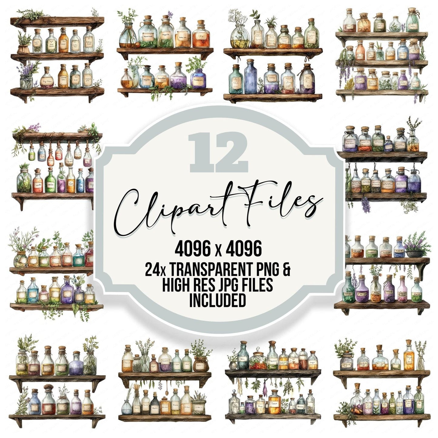 Witchs Potion Shelf Clipart Set (DDD007529)
