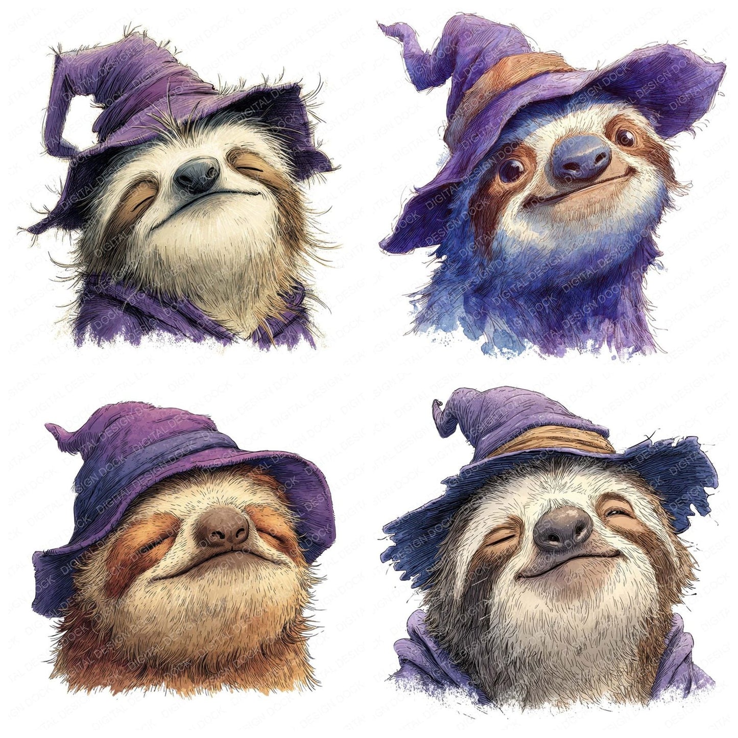 Wizard Sloth Portrait Clipart Set (DDD007532)