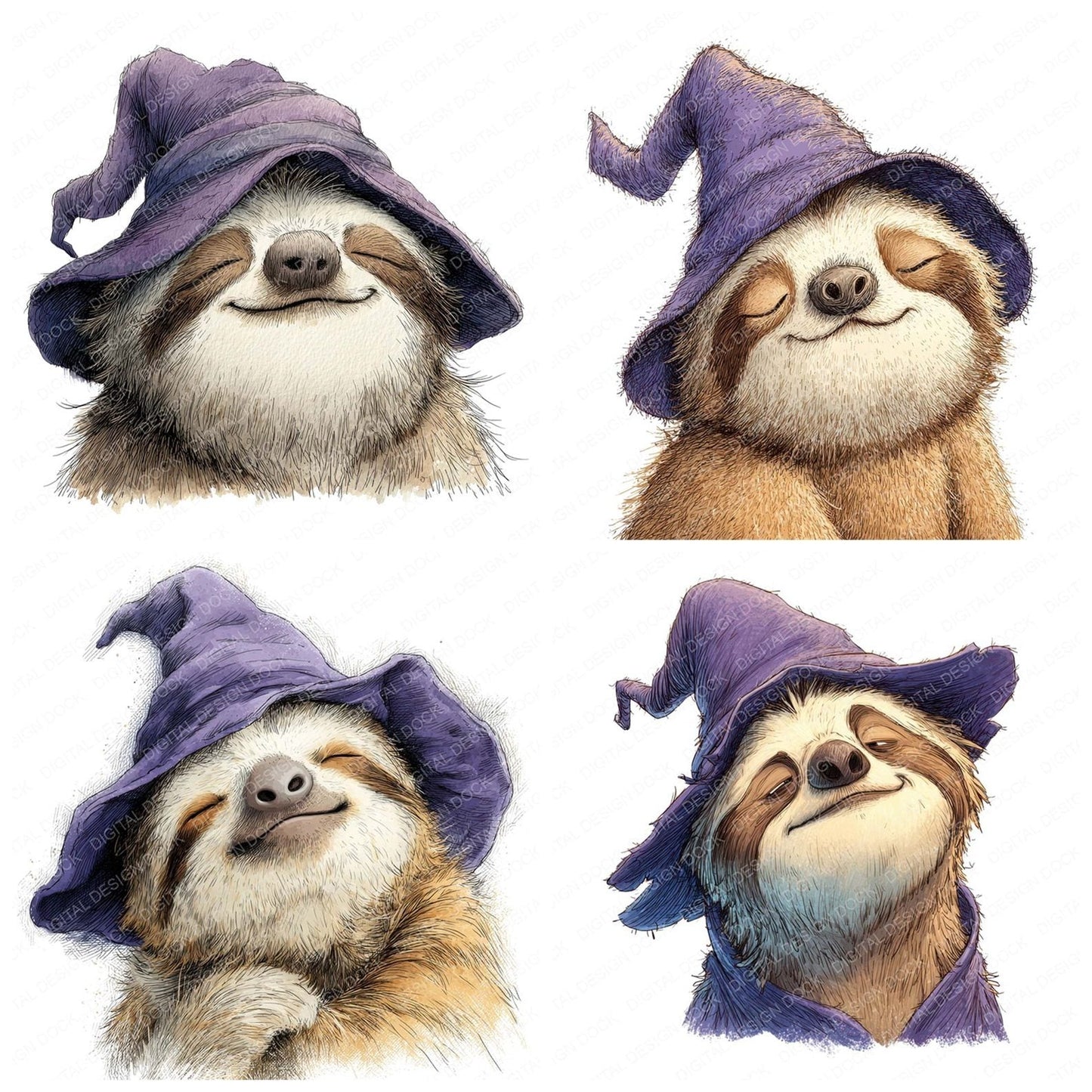 Wizard Sloth Portrait Clipart Set (DDD007532)