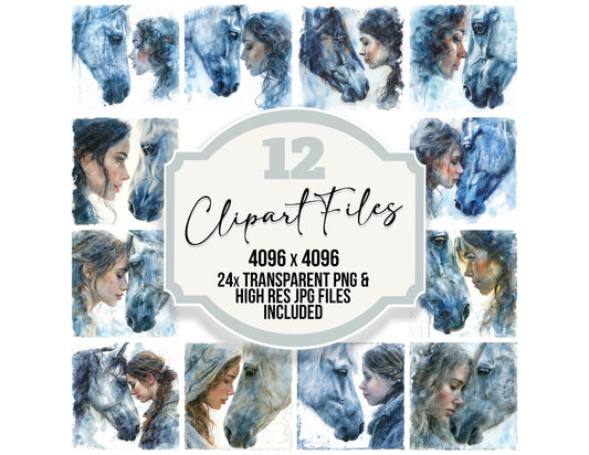 Woman and Horse Face to Face Clipart Set (DDD007534)