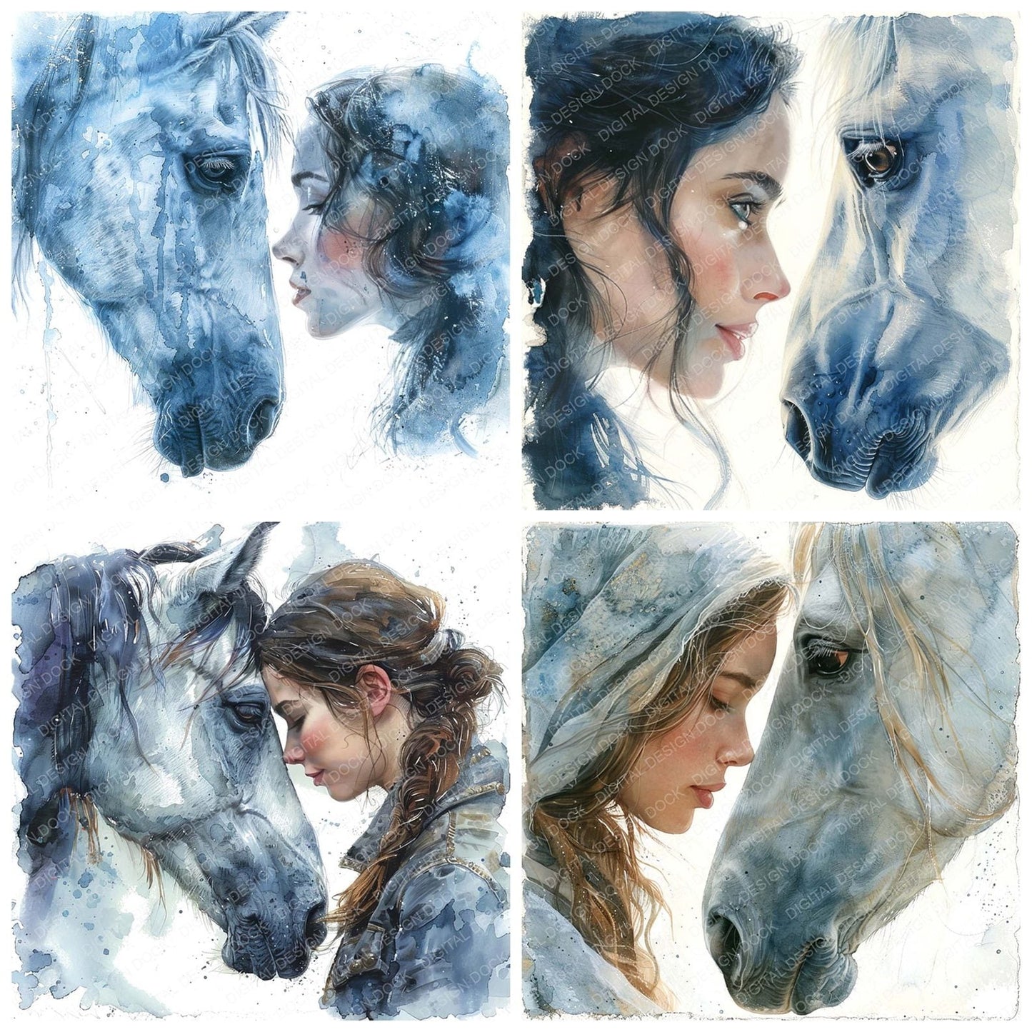 Woman and Horse Face to Face Clipart Set (DDD007534)