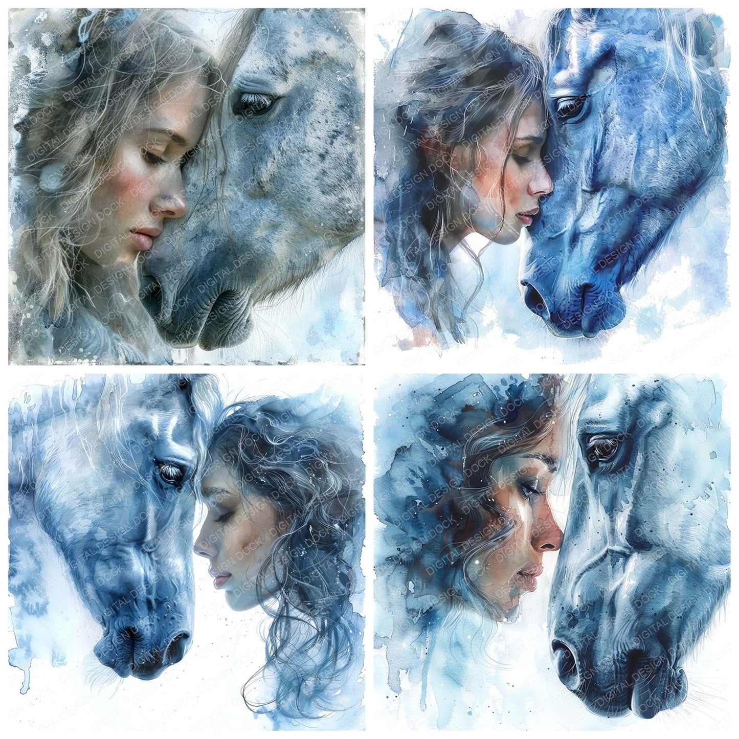 Woman and Horse Face to Face Clipart Set (DDD007534)