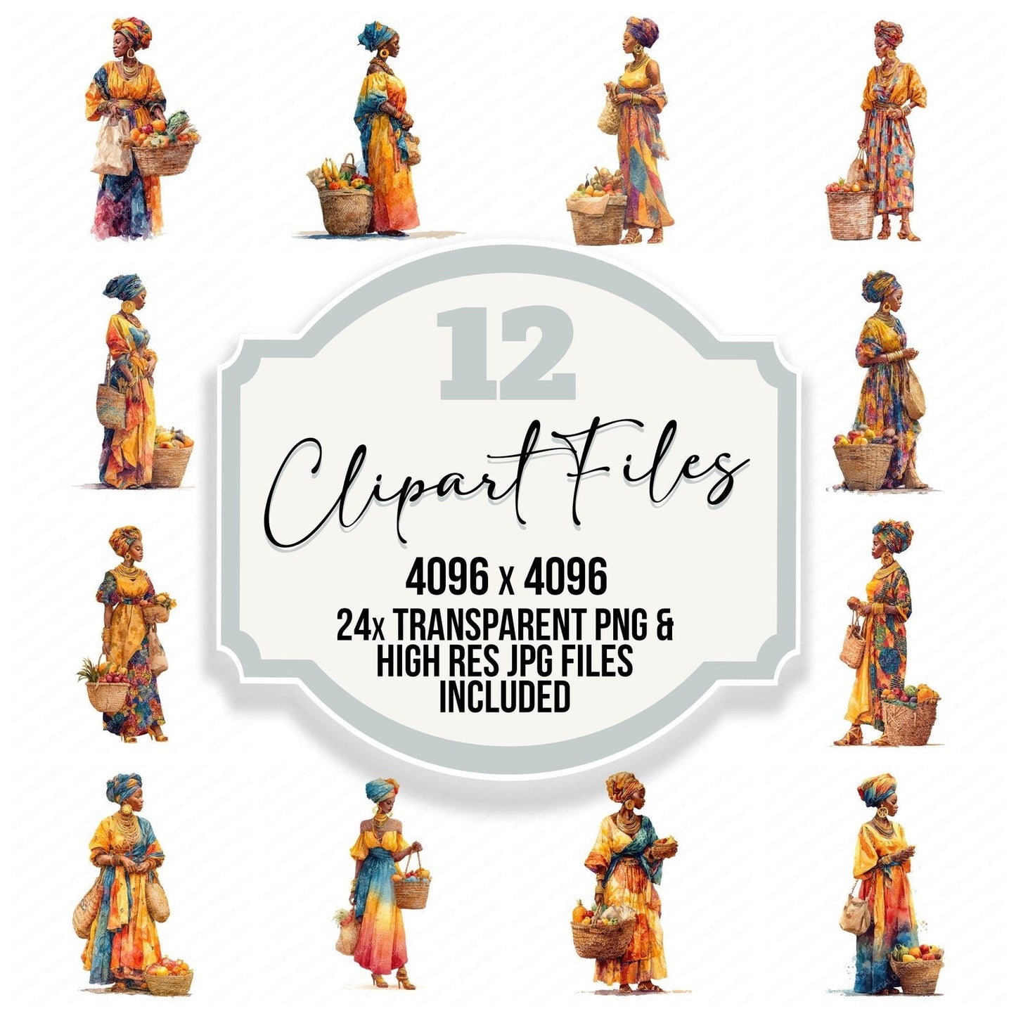Woman at Fruit Market Clipart Set (DDD007537)