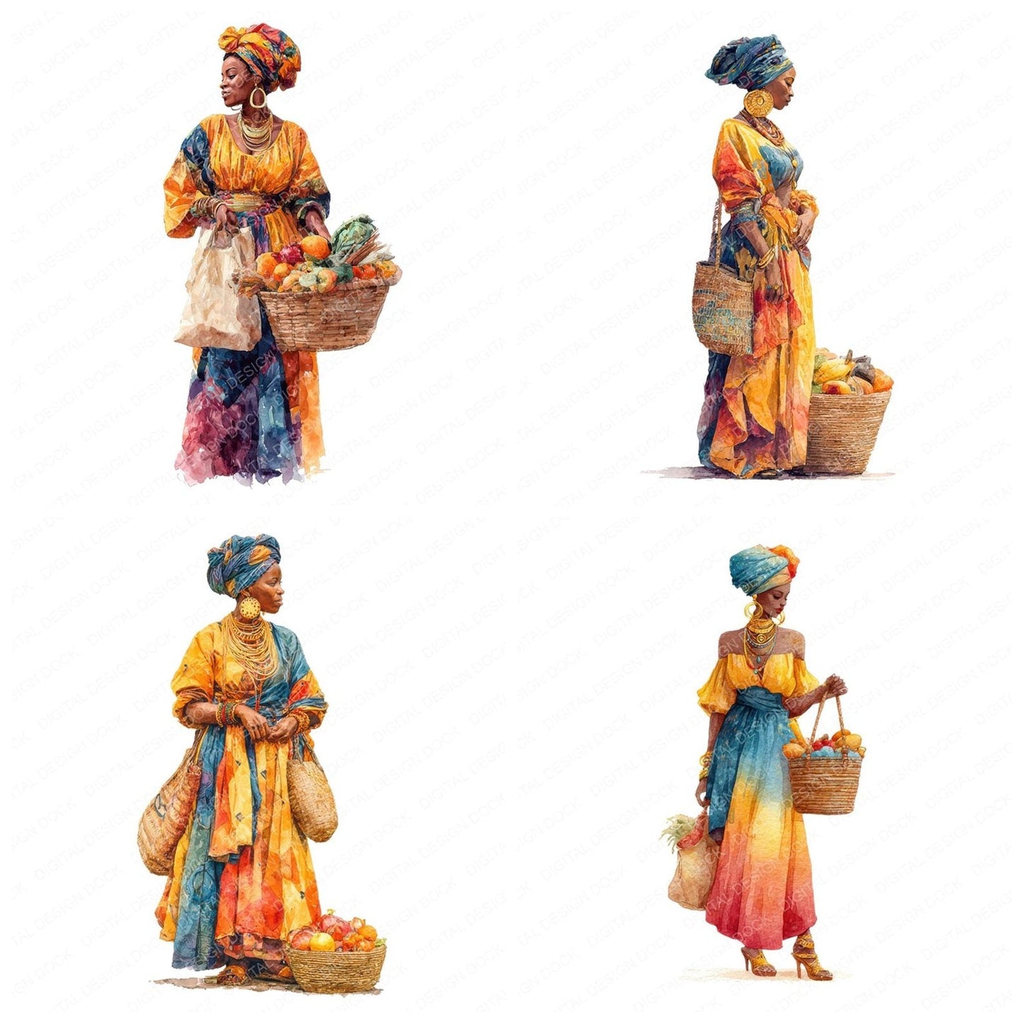 Woman at Fruit Market Clipart Set (DDD007537)