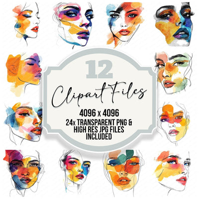 Woman Face Line Art Bold Clipart Set (DDD007540)