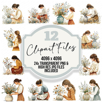 Woman Flower Arranging Clipart Set (DDD007542)