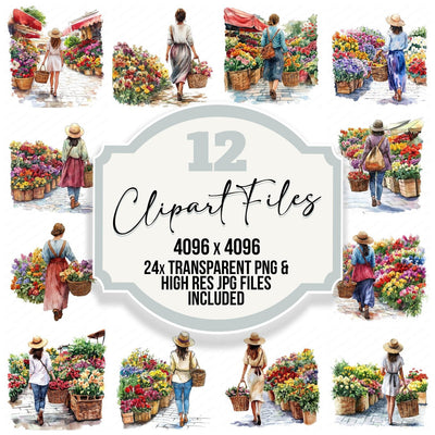 Woman in Flower Market Clipart Set (DDD007545)