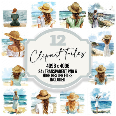 Woman Looking out to Sea Clipart Set (DDD007548)
