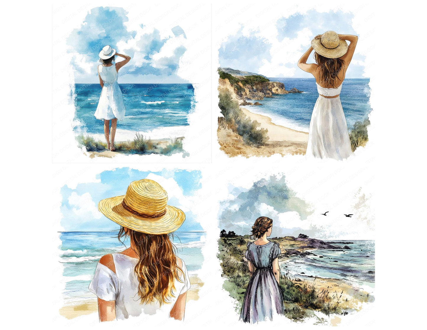 Woman Looking out to Sea Clipart Set (DDD007548)