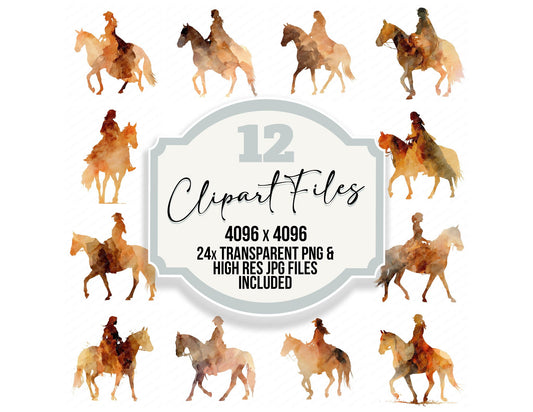 Woman on Horse Silhouette Clipart Set (DDD007550)