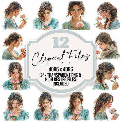 Woman with Single Flower Clipart Set (DDD007564)
