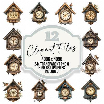 Wooden Cuckoo Clock Clipart Set (DDD007571)