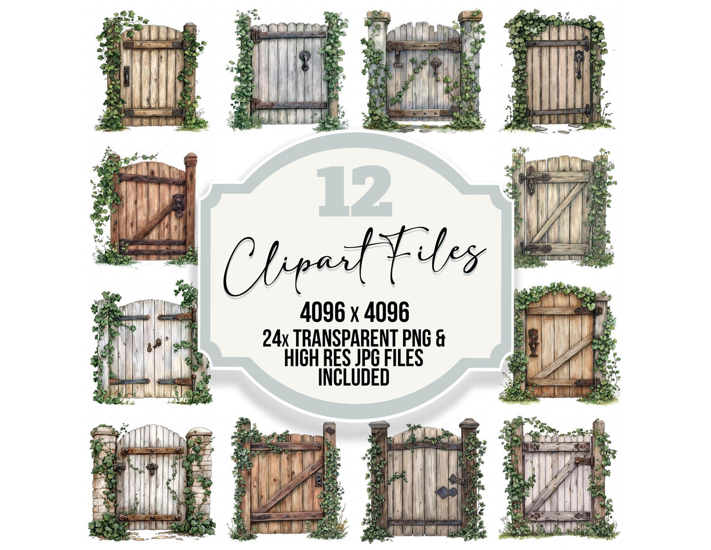 Wooden Gate with Ivy Clipart Set (DDD007573)