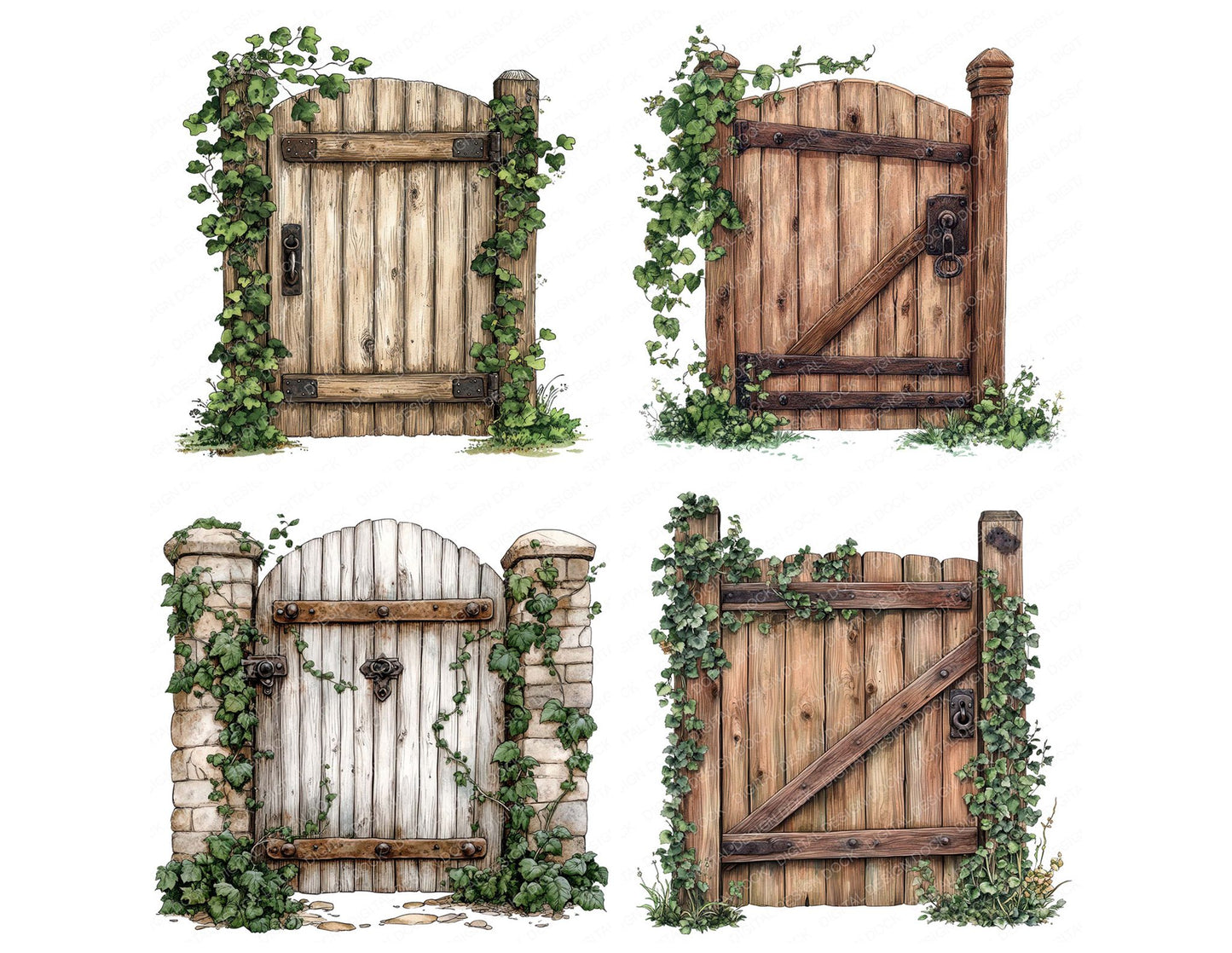 Wooden Gate with Ivy Clipart Set (DDD007573)