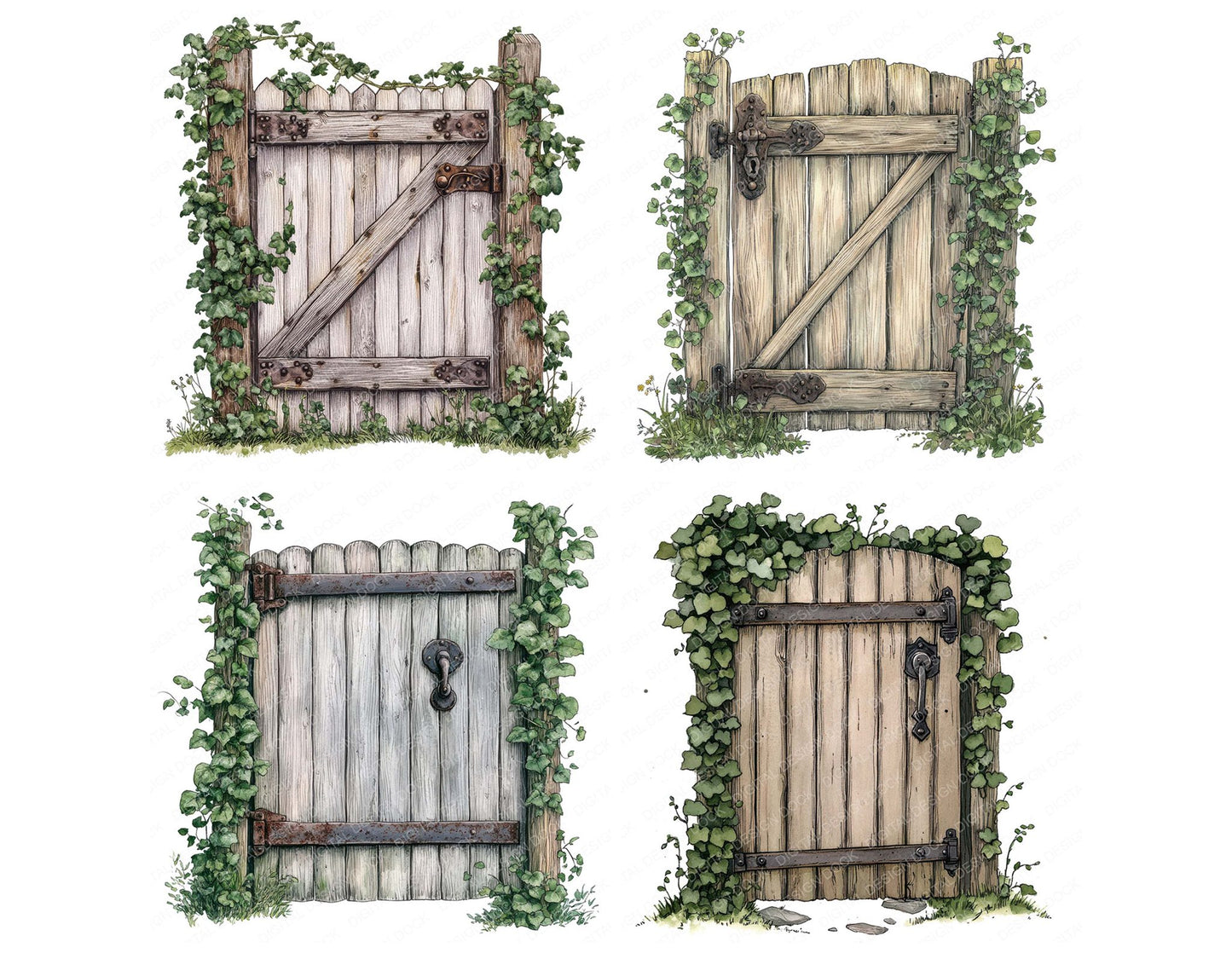 Wooden Gate with Ivy Clipart Set (DDD007573)