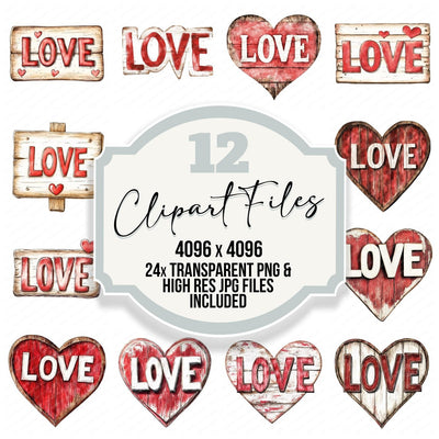 Wooden Love Sign clipart set cover showing the designs and file details