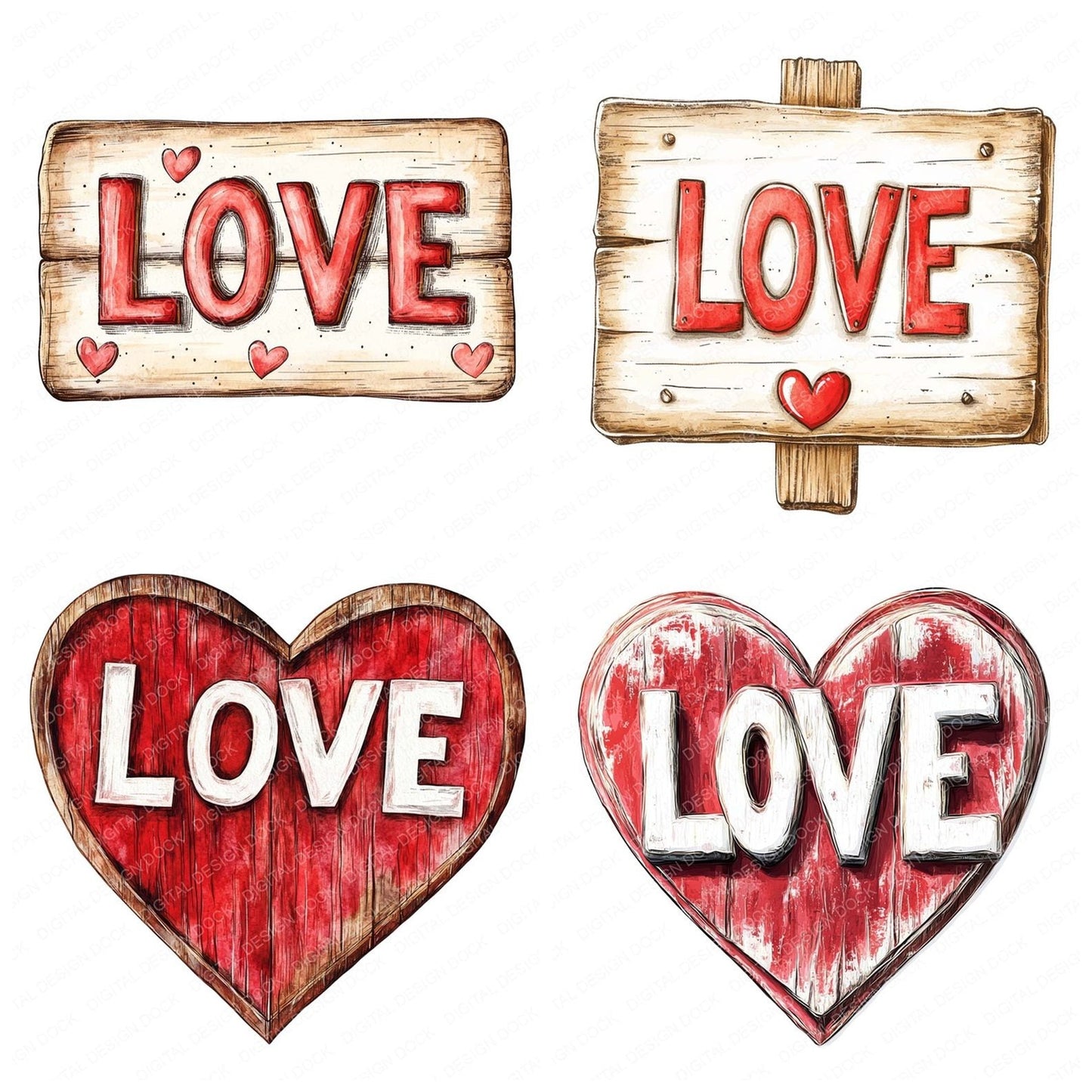 Wooden Love Sign Clipart Set (DDD007574)