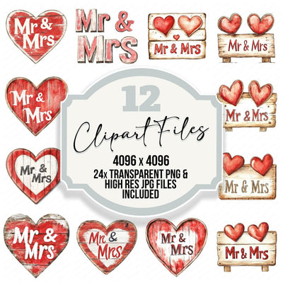 Wooden Mr and Mrs Sign Clipart Set (DDD007575)